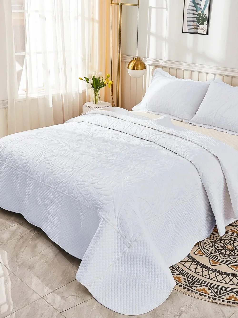 3 PIECE 100% COTTON QUILT SET, OVERSIZED QUILTED BEDSPREAD